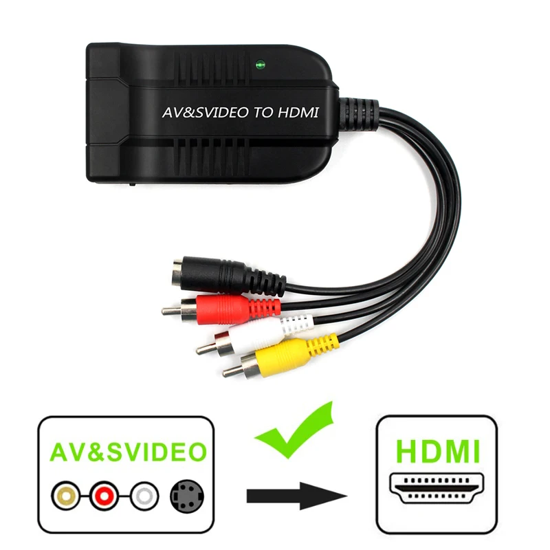 3RCA AV CVBS S-видео-hdmi адаптер Поддержка 720 p/1080 p CVBS Композитный S-Video R/L аудио-HDMI адаптер для DVD VCR PS2