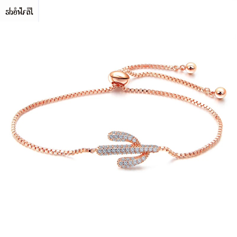 Серебряный Браслет С КАКТУСОМ из розового золота в богемном стиле геометрический металлический цепной браслет массивные ювелирные изделия медный Фенечка Женская