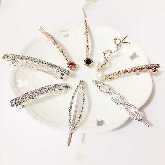 Fashion 1PC Rhinestones Hair Clips A Word Folder Gift Exquisite Hair Pin Crystal Children Adult Hair Barrettes Hair Accessories
