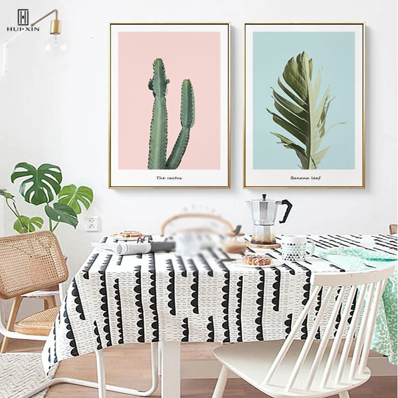 

Nordic Style Of The Green Banana Leaf With Fan Shape In Blue Background Decorative Wall Paintings Canvas Posters For Home Decor