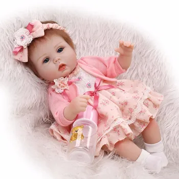 

17 inch Soft reborn dolls lifelike silicone newborn Baby dolls real touch girl Pink Dresses kids birthday gifts