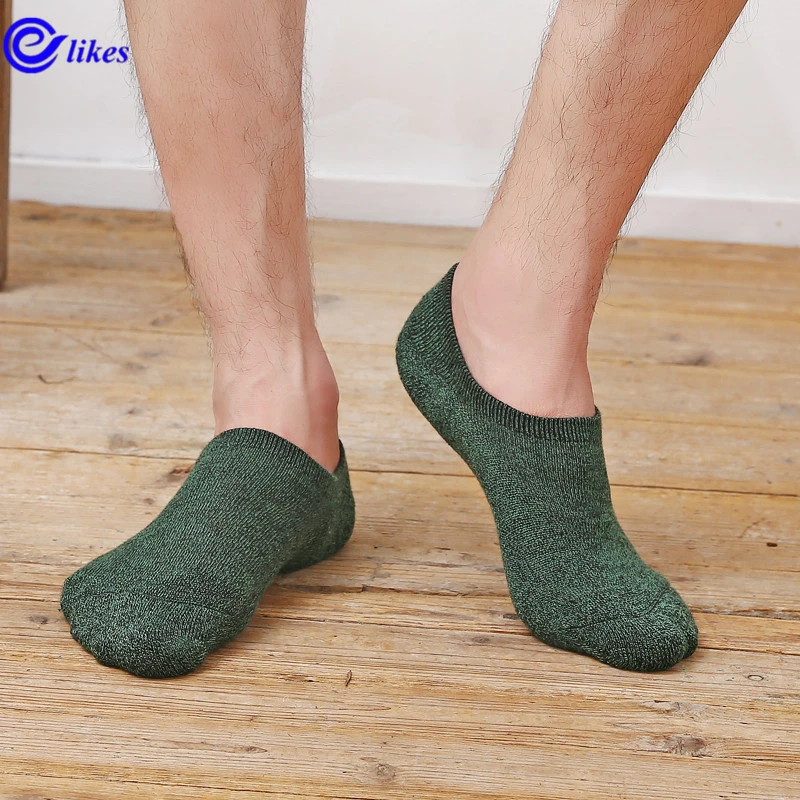 Calcetines invisibles gruesos algodón para hombre, medias tobilleras de silicona antideslizantes, informales, para Primavera e invierno, 5 pares| Calcetines de hombres| -