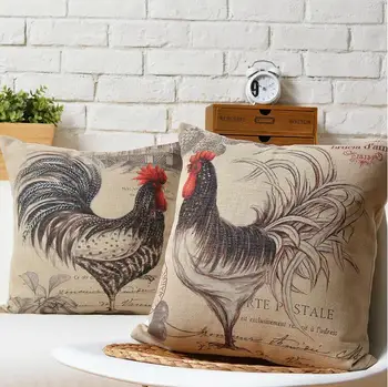 

American rural countryside Retro big cock Cotton Cushion Linen Pillow home decorate sofa cushions