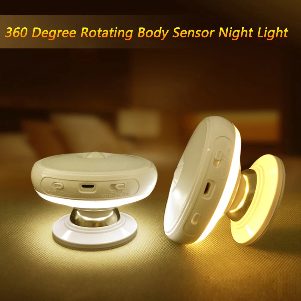

Motion Sensor LED Night Light 360 Degree Rotating Rechargeable LED Night Light For Home Stair Kitchen Toilet Lights D30