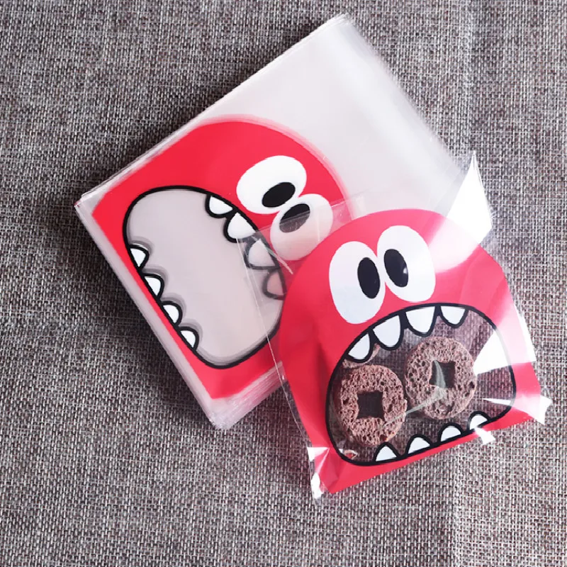 

50Pcs Cute Big Teech Mouth Monster Plastic Bag Wedding Birthday Cookie Candy Gift Packaging Bags OPP Self Adhesive Party Favors