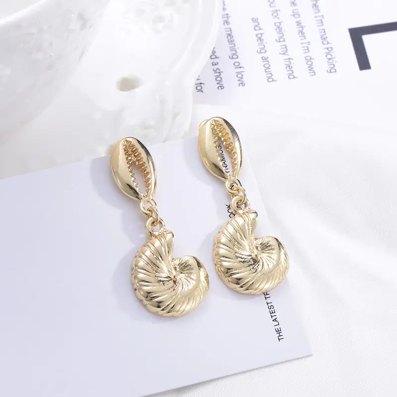 

Fashion Women Bohemian Style Gold Starfish Conch Cowary Shell Big Circle Drop Earrings High Quality Shell Dangle Earrings
