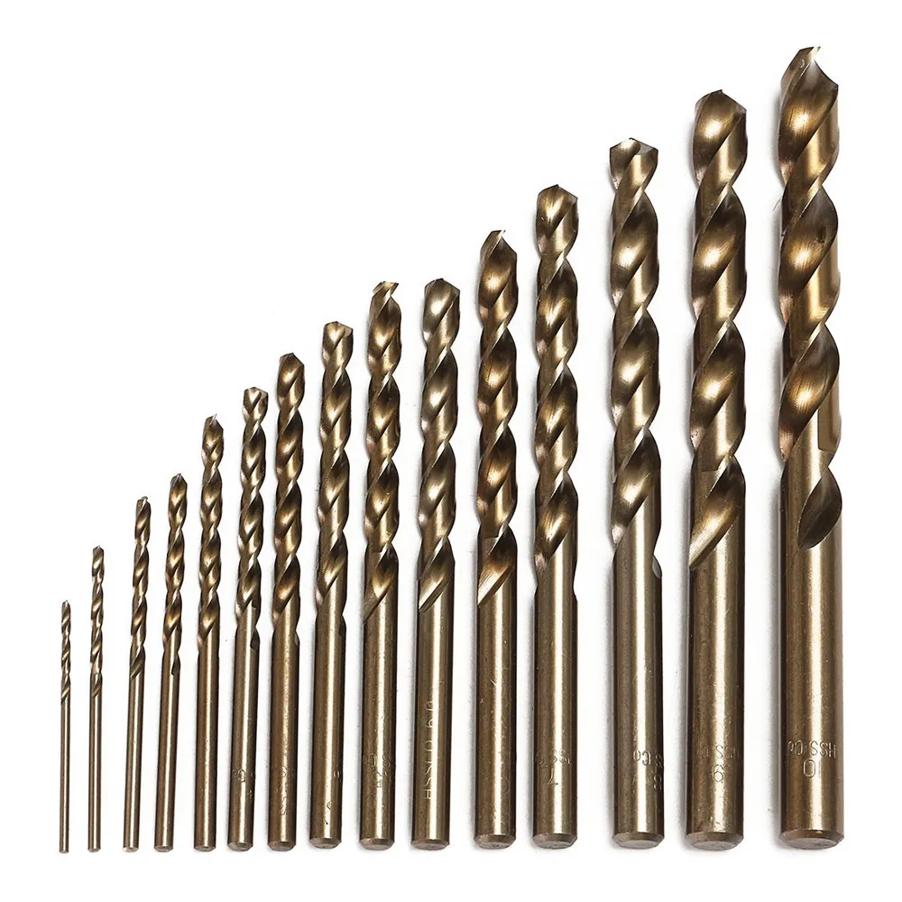 15pcs Cobalt Twist Drill Bits M35 HSS Co Steel Straight Shank 1.5 10mm