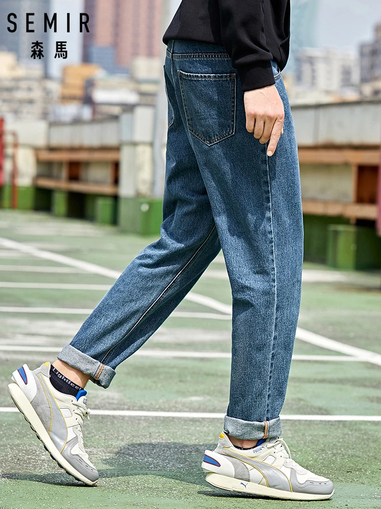 

SEMIR Denim trousers male 2019 new loose cotton jeans men's autumn small tapered pants trend students cotton