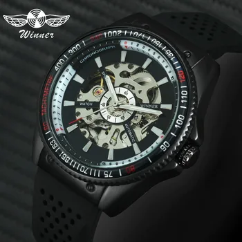 

2019 WINNER Top Brand Luxury Watch Men Auto Mechanical Skeleton Dial Rubber Strap Fashion Sports Wristwatches 2019 New Style