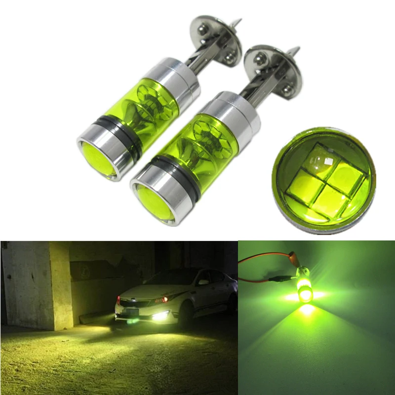 

2 pcs 100W h1 golden yellow 3000k fog light lamp with projector lens function h3 h4 h7 h11 hb3 hb4 fog lamp