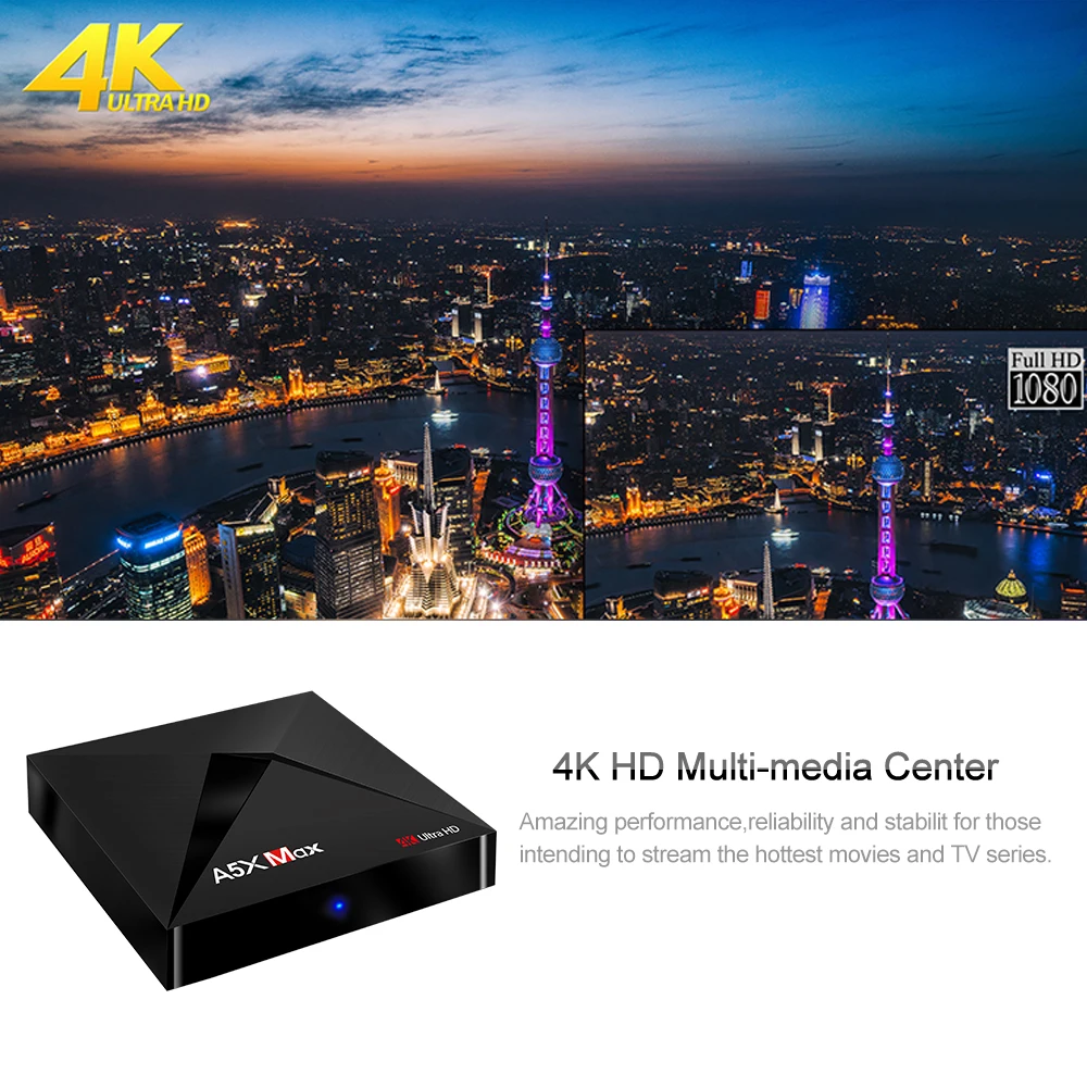 A5X MAX 4G + 32G Smart Android 9,0 ТВ коробка RK3328 Quad-Core Поддержка 4 K DH 3,0 USB 2,4G, Bluetooth, Wi-Fi 4,1 Декодер каналов кабельного телевидения