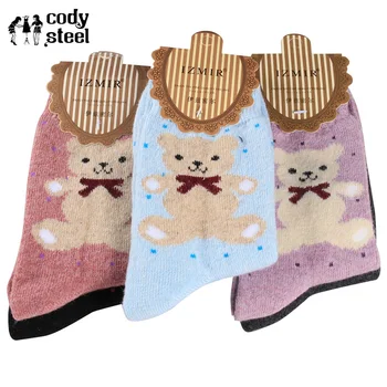 

Cody Steel Women Warm Socks Fashion Cute Bear In Tube Socks For Woman Wool Casual Thicken Winter Female Socks 3pairs/lot