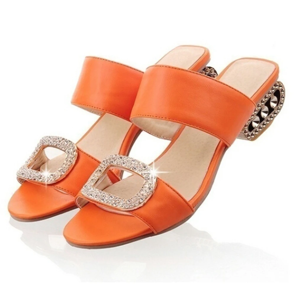 

Women Sandals Ladies Summer Slippers Shoes Women Low Heels Sandals Large Size 2019 Fashion Female Orange Rhinestone
