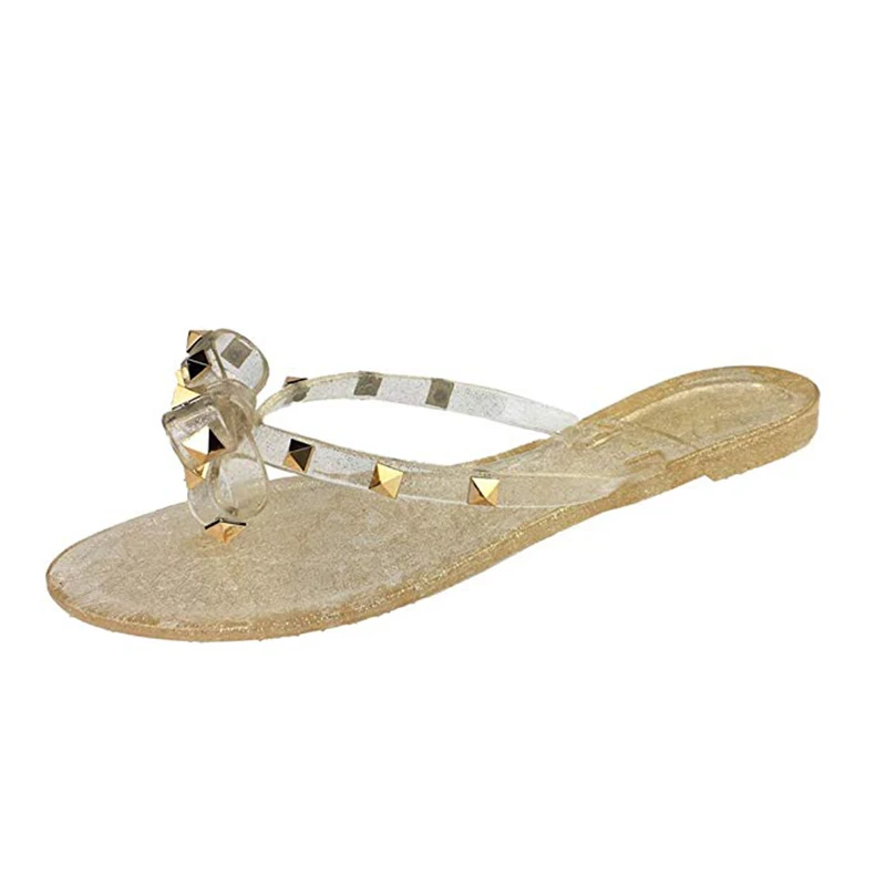 

Women Sandals Flat Summer Fashion Stud PVC Women Flip Flops Sandals Hot Sale Crystal Bowknot Outdoor Beach Women Jelly Shoes