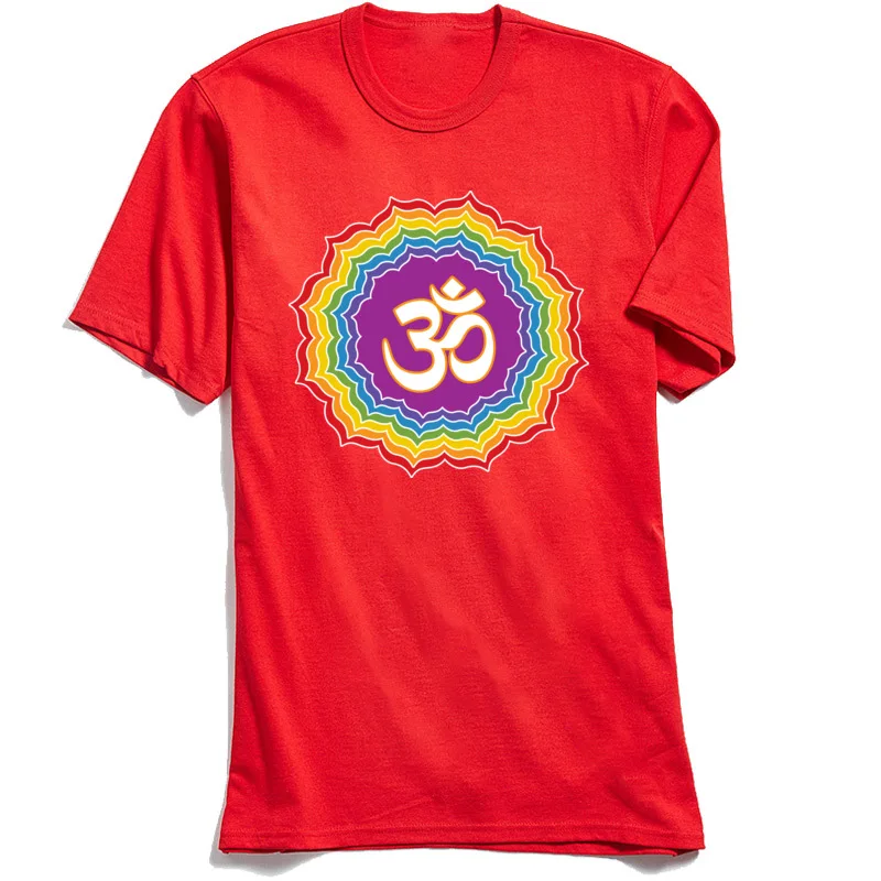  Men T Shirt Seven Chakras Colors Personalized Tops Tees 100% Cotton O-Neck Short Sleeve Funny Tops & Tees Summer Fall Seven Chakras Colors red