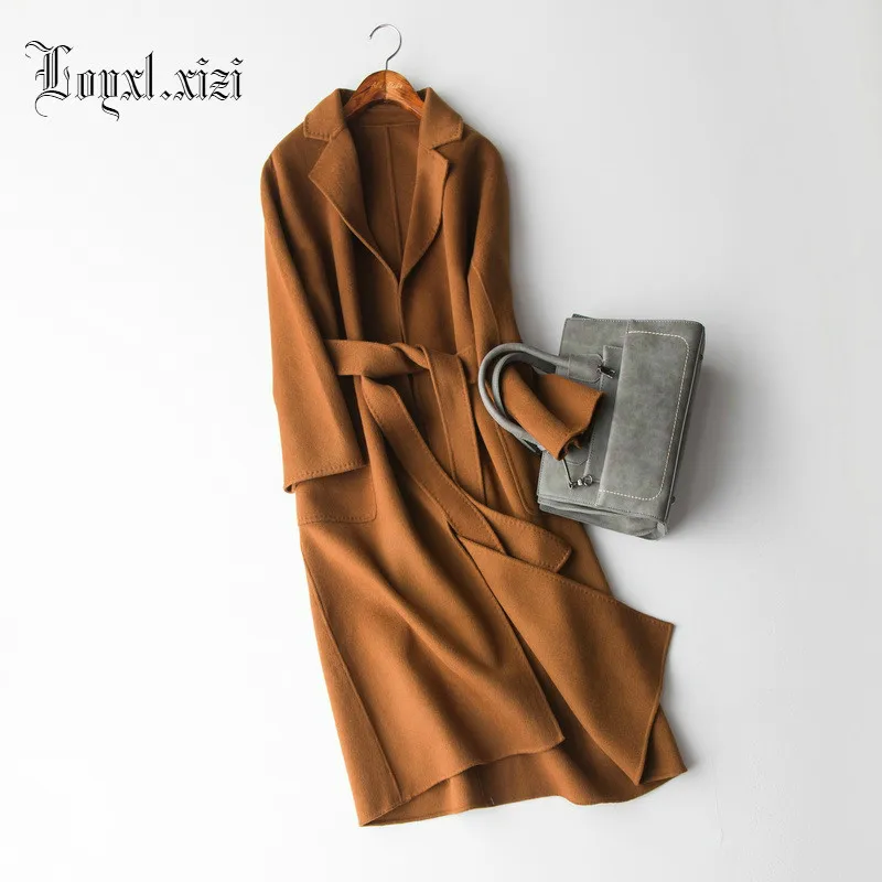 

100% Wool Womens Wool Coat Lacing Belt Female Overcoat Sided Cashmere Coat Plus Size 2018 Autumn And Winter Coat Women