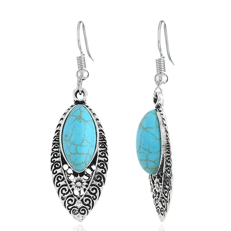 Bohemia Tibetan Vintage Silver Turkish Drop Dangle Earings Gypsy Ethnic Stone India Hanging Earrings pendientes mujer
