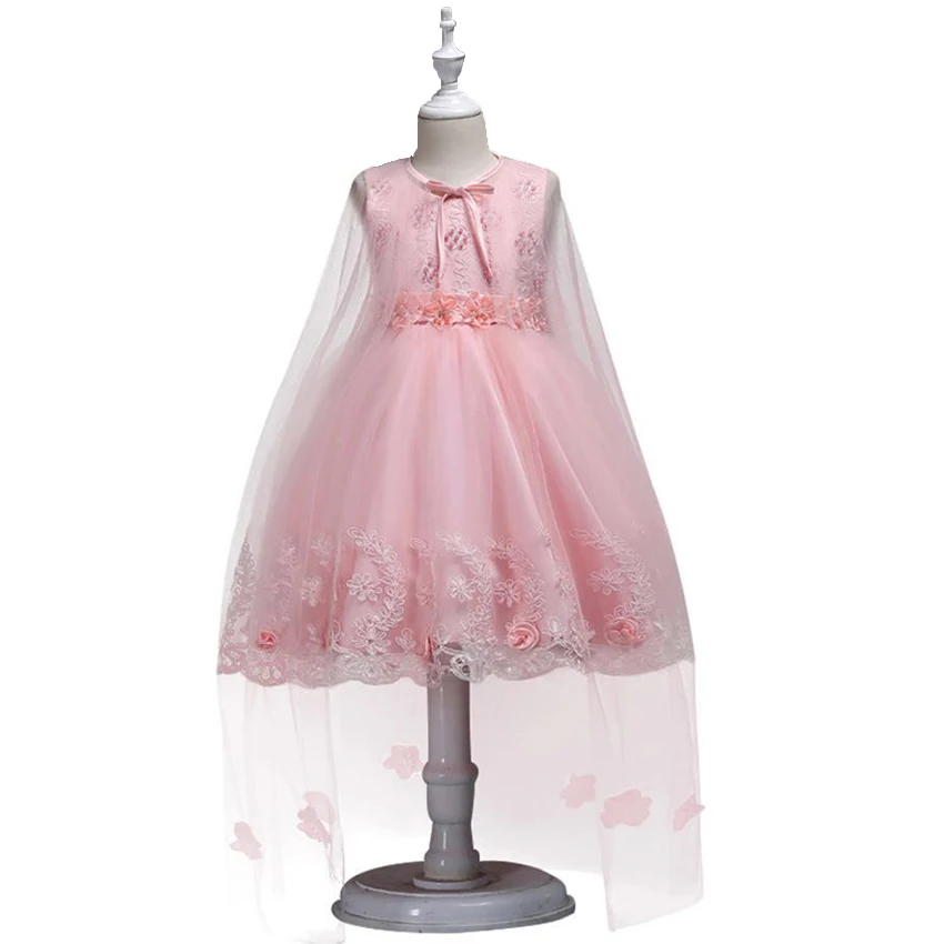 

Elegant Toddler Girls Dress Flower Pearl Wedding Gown Pageant Formal Tulle Princess Clothes for Children Teenage Gifts with Cape