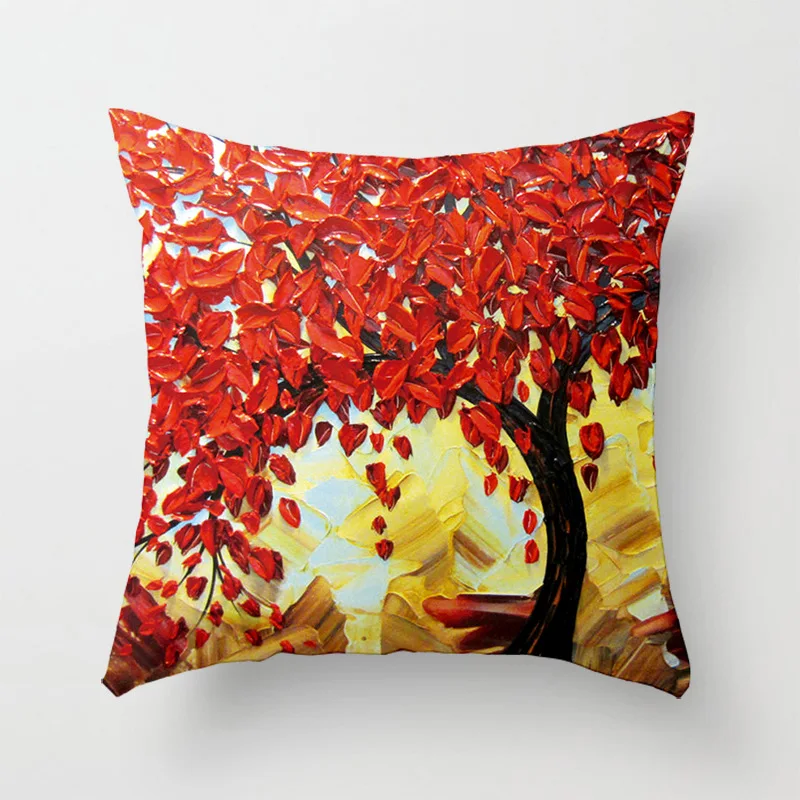 Retro Stereo Pillow Oil Painting Tree Flower Backrest Pillow Case Linen Cushion Throw Decorative
