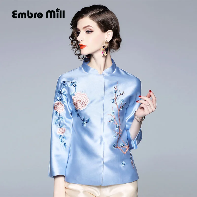 

Women tops autumn royal embroidered vintage floral short coat Chinese style loose lady casual baseball jacket coat female S-XXL