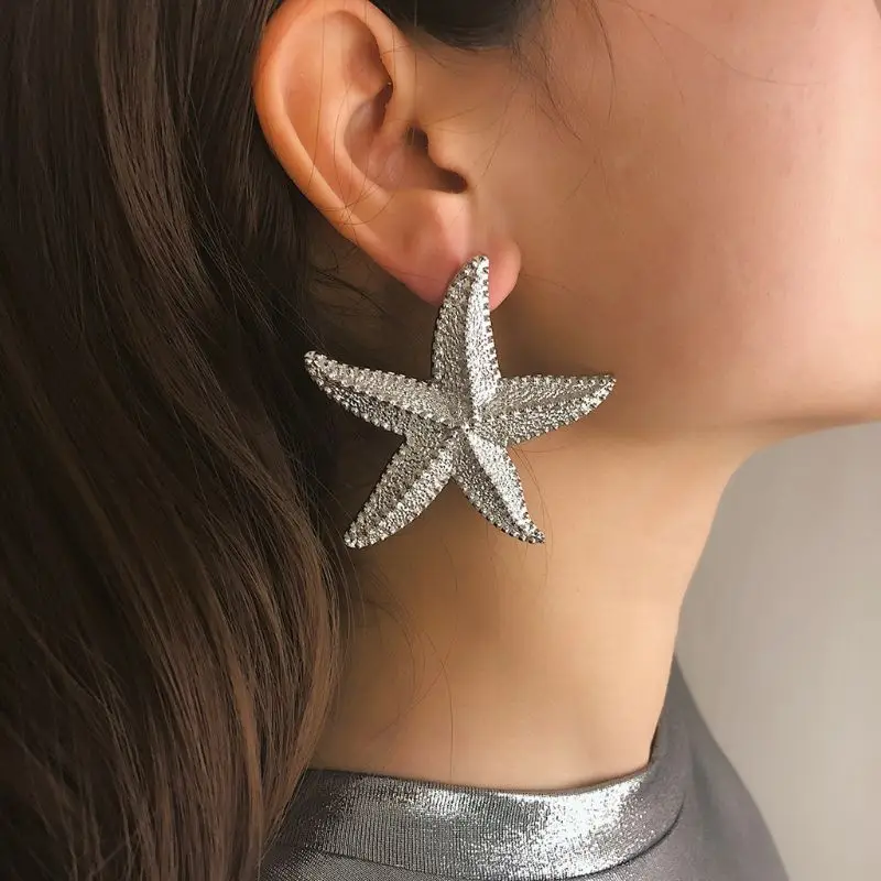 

Boho Big Starfish Earrings Ocean Sea Star Bib Studs For Women Statement Jewelry