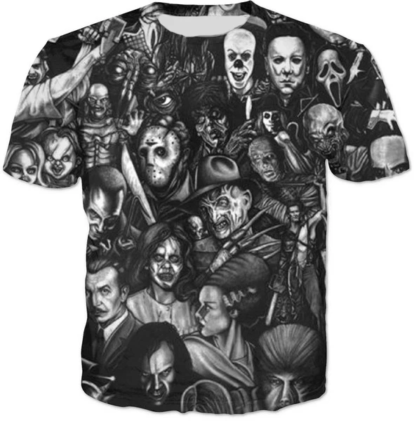 Horror Movie 3D Full Printed T Shirt Casual Short Sleeve O Neck Tee Horror Terrible Graphic Tops