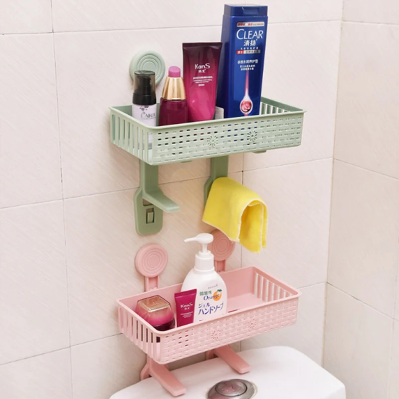رف تخزين للحمام الشحن اللكم الالتصاق تخزين الرف لوازم الحمام شفط جدار المرحاض سلة بلاستيكية
