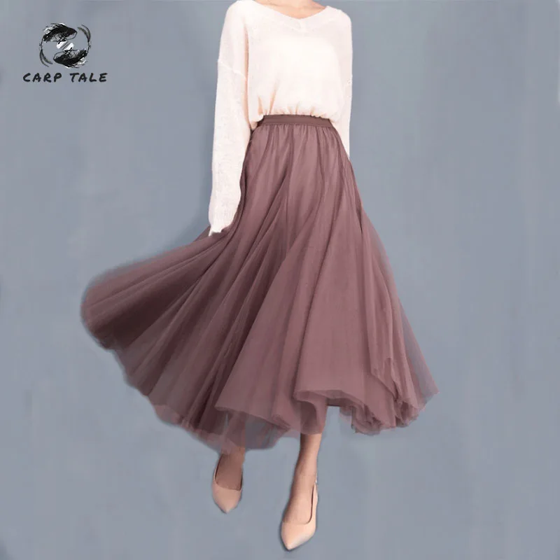 

Korean version of the high waist mesh skirt female elegant fairy big swing skirt pleated skirt A word skirt 6 color optional