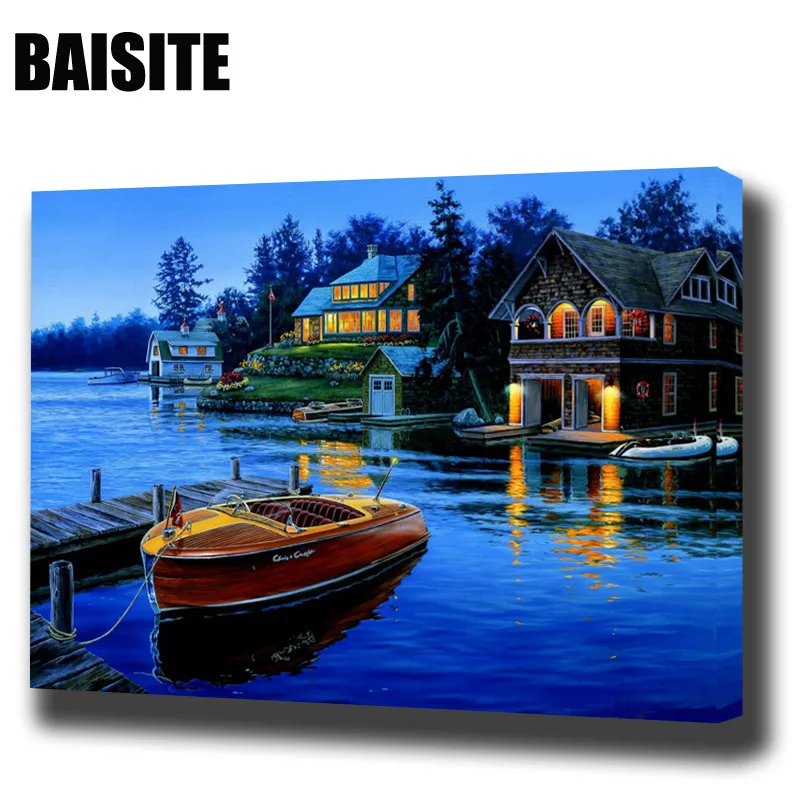 

BAISITE Framed Morden Seascape DIY Oil Painting By Numbers Painting&Calligraphy Decor Wall Art E808 40x50cm