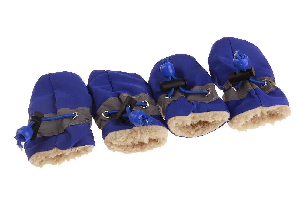 Водонепроницаемый зимняя обувь для собак для чихуахуа Хаски 4 шт./компл. толстом каблуке; теплая нескользящая обувь для маленьких мальчиков; для домашних животных для снега и дождя; Зимние Сапоги Носки с рисунком кота для маленькой большой собаки - Цвет: Blue