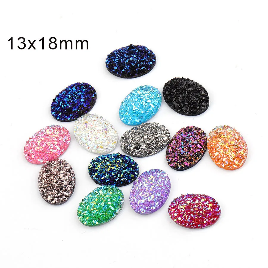 

New Fashion 20pcs 13x18mm Mixed Colors Natural Ore Style Flat Back Resin Cabochons For DIY Bracelet Earrings Accessories Makings