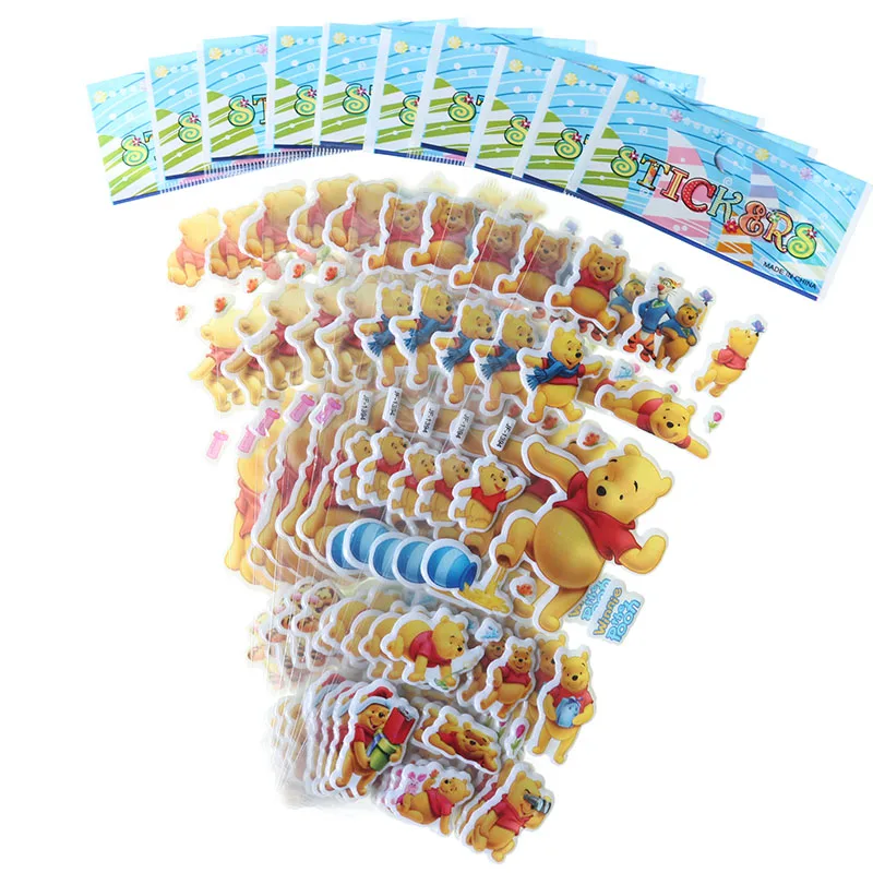 10pcs Cartoon Winnie Bear Sticker Child Classic Decal Toy Gift Cute 3D PVC Animal Bubble (Random Style) | Игрушки и хобби