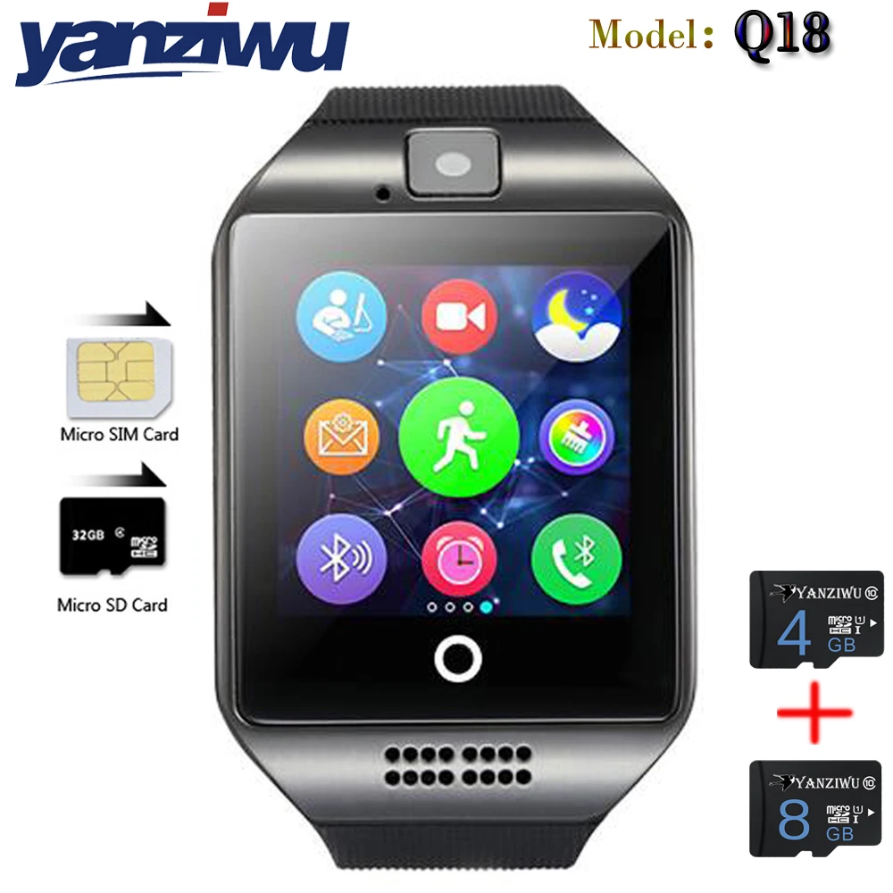 Yanziwu Bluetooth Smart часы Q18 с Камера Facebook WhatsApp синхронизации SMS MP3 SmartWatch Поддержка SIM