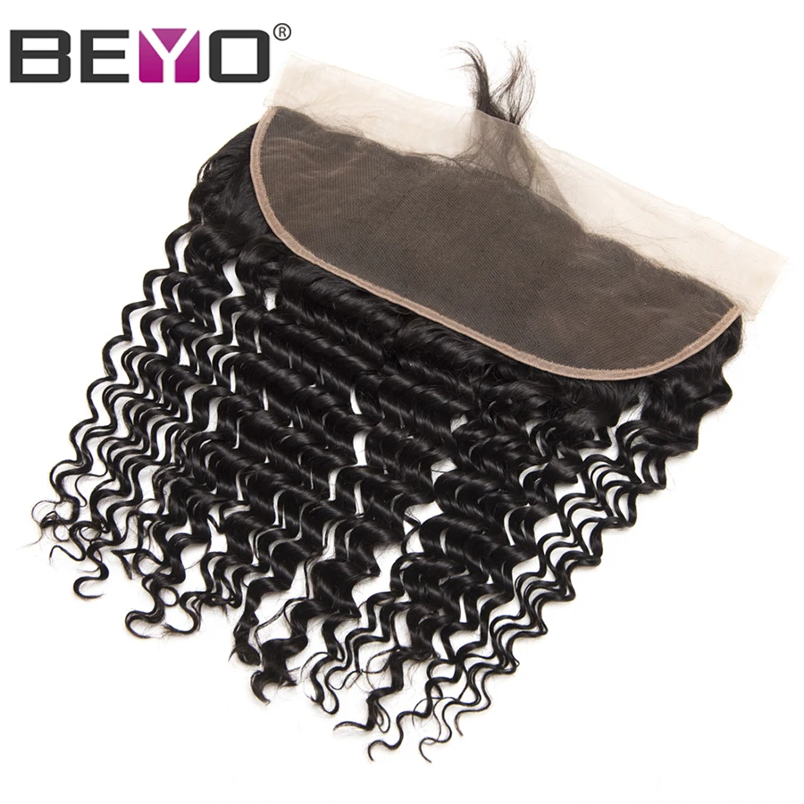 Beyo Hair Pre Plucked Lace Frontal With Baby Hair Ear To Ear Peruvian Deep Wave Closure 13x4 Non-Remy Human Hair Free Shipping