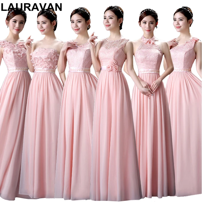 pale light pink plus size long maxi bridesmaid a line chiffon bride