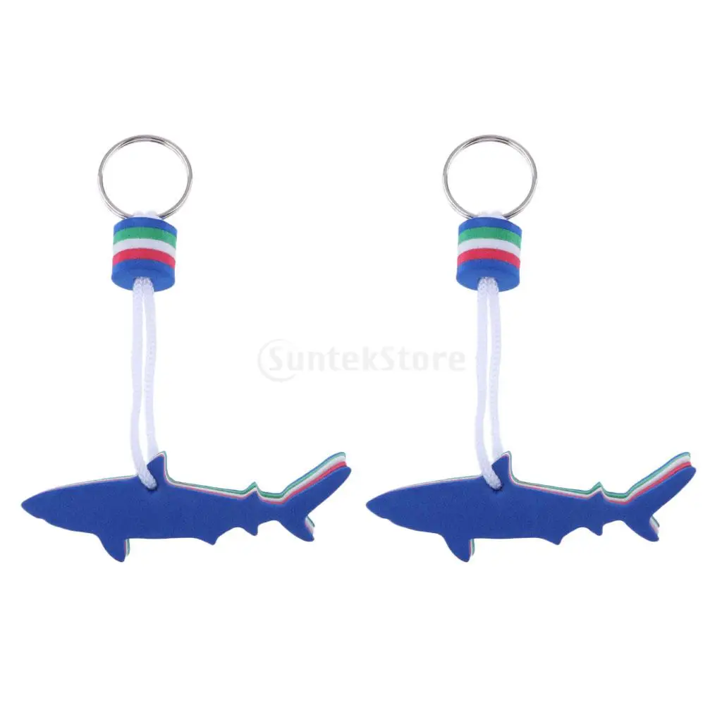 Pack 2 Shark EVA Floating Keychain Keyring Kayak Swim Sailing Beach Seaside Water Sports Key Ring Float - Portable & Lightweight