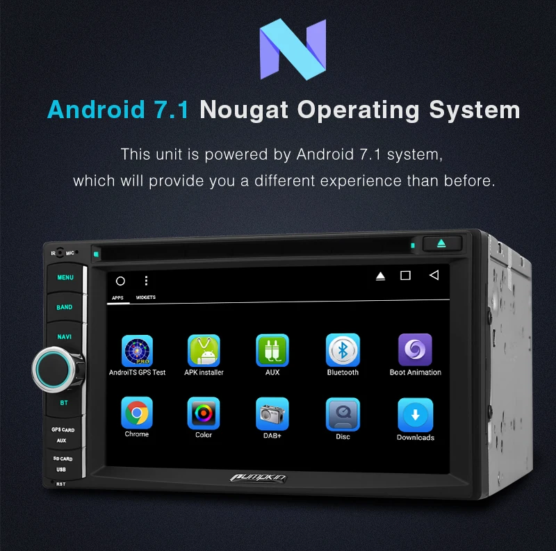 Pumpkin 2 Din 7''Android 7.1 Universal Car DVD Player Qcta-Core Bluetooth Car Stereo GPS Navigation Wifi 3G DAB+ FM Rds Radio