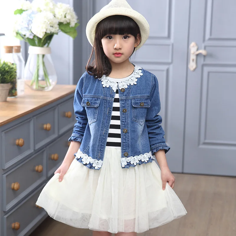 

2017 New Girls Jeans Coat And Dress Two Pieces Clothing Set For 3 to 12 Years Girls Clothes For Spring Autumn Long Sleeve Dress