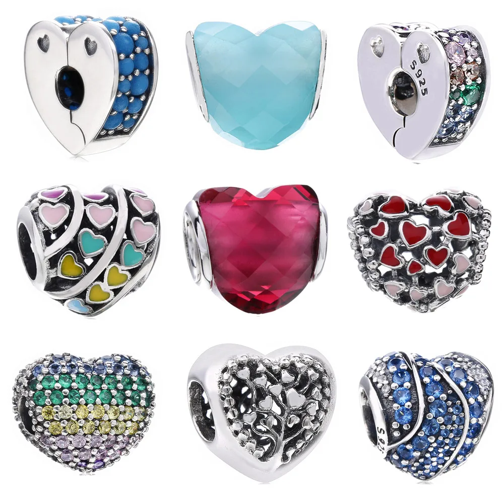 

Slovecabin 2018 Love Shape Charms 925 Sterling Silver Clips Burst Of Love Red Pink Heart CZ Beads Charm Women 's Jewelry Making