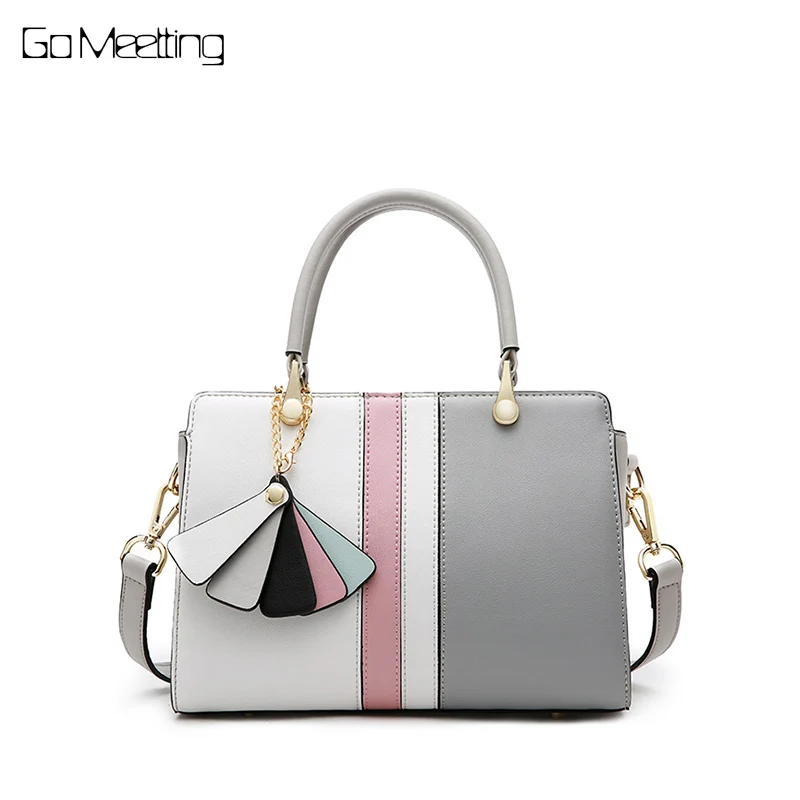 

Go Meetting Brand Genuine Leather Women Panelled color Handbags Casual Tote bags Cross body Shoulder Bag Top-handle bag