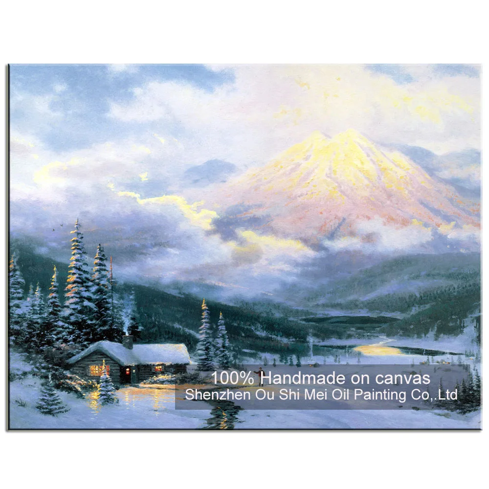 

High Quality 100% Handmade Snow Vast Landscape Oil Painting on Canvas Mountain Winter Scenery For Living Room Wall Painting