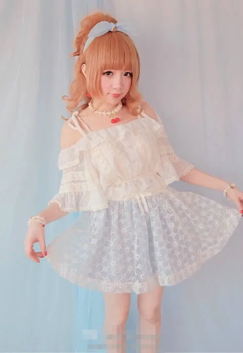 

Princess sweet lolita shirt BoBON21 exclusive original design fairy feather light lace Strapless Chiffon shirt blouse BB02