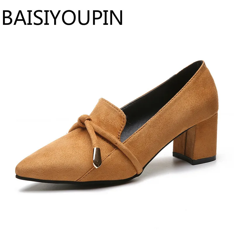 

2018 SWEET Bow Single Shoes Women Black Work Shoes Women's Party Mid Heel Joker Thick Pointed Shoes Ladies Shallow Causal Shoes