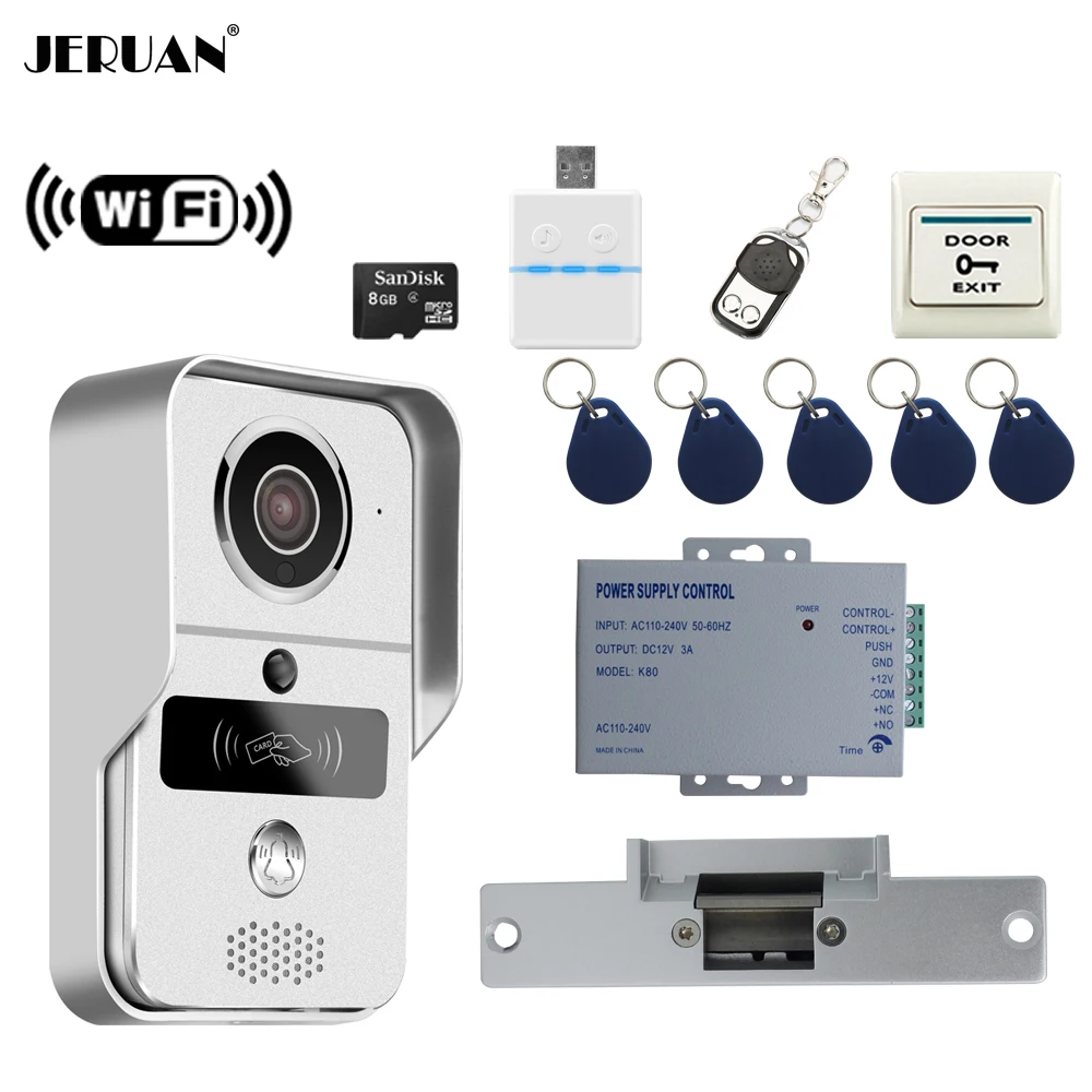 JERUAN Smart 720P Серебряный WiFi видео домофон комплект беспроводной записи дверной