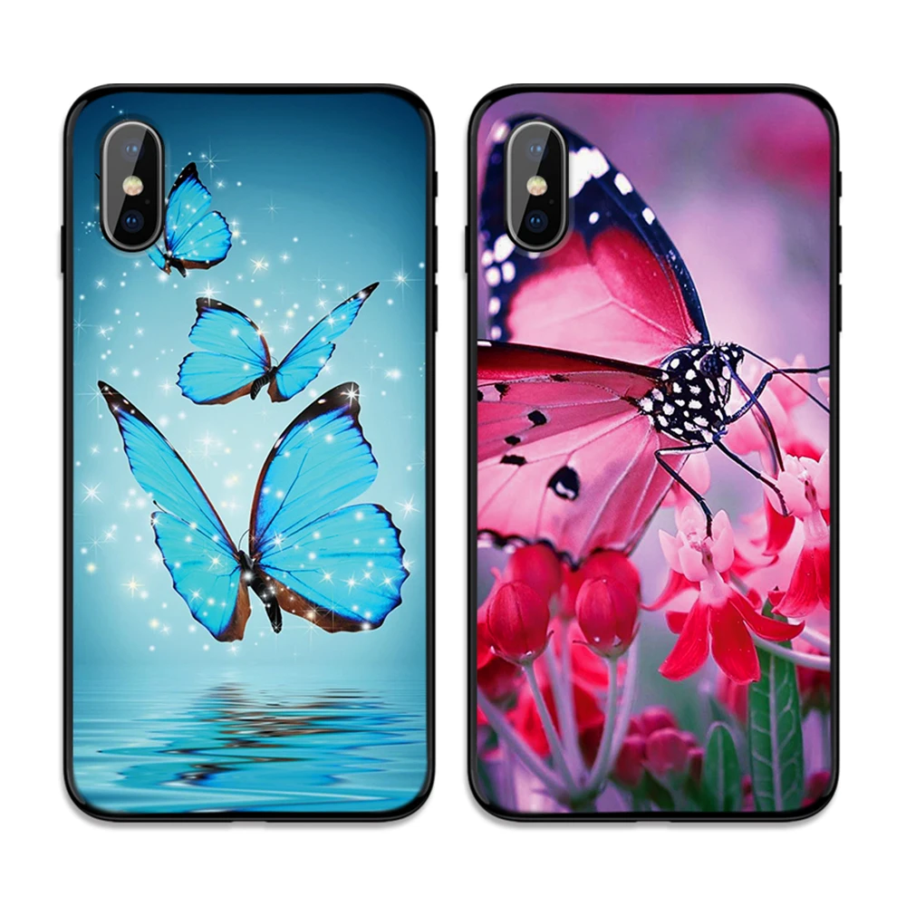 Бабочка Фиолетовый Мягкий ТПУ чехол для Apple iPhone 6 6S 7 8 Plus 5 5S SE X XS MAX XR силиконовые