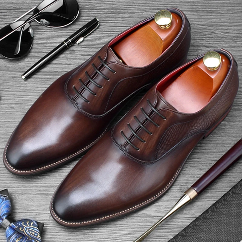 Formale Kleid Neue Für Oxfords Aus Schuhe Kappe Designer brown Marke Partei Ss457 Mode Hochzeit Wohnungen Schwarzes Runde Vintage Männer Echtem Mann Leder ptprEq