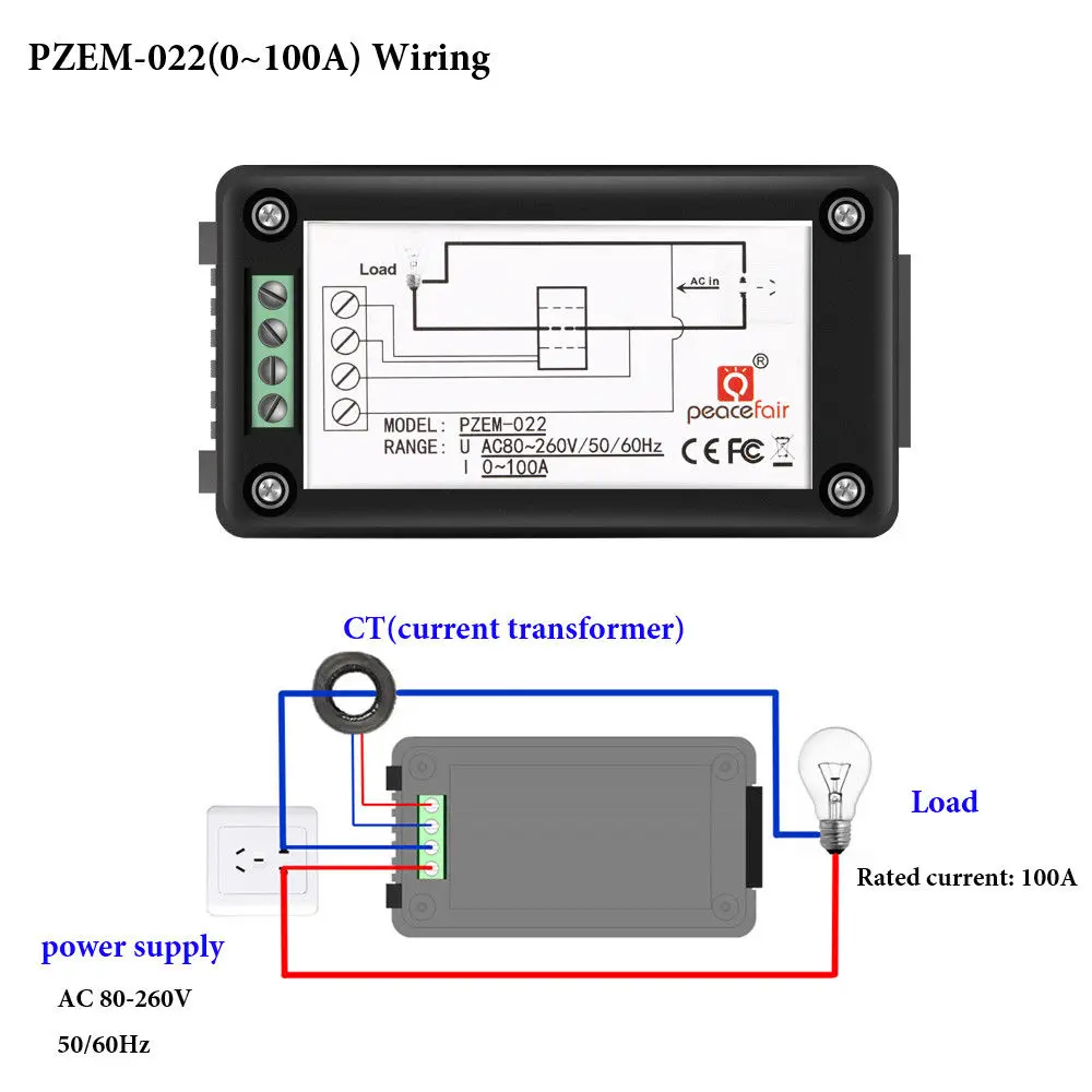 AC 80-260V 100A напряжение тока коэффициент мощности энергия частота комбо Панель метр