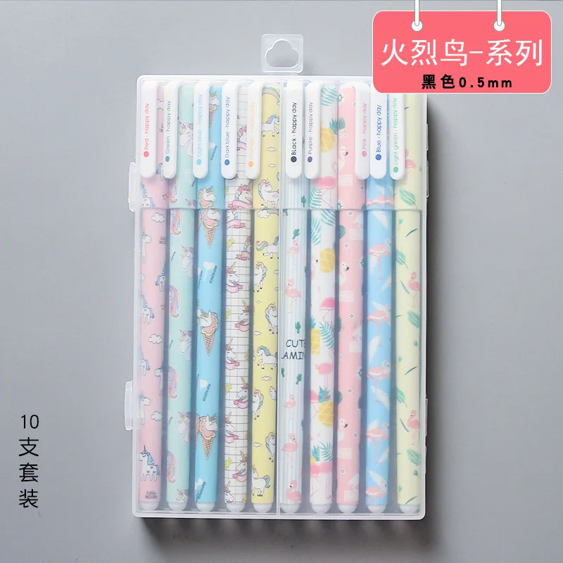 black color 10 шт. корейские Kawaii Канцелярские ручки Цветочная гелевая ручка черная 0,5 мм офисная авторучка - Цвет: black color