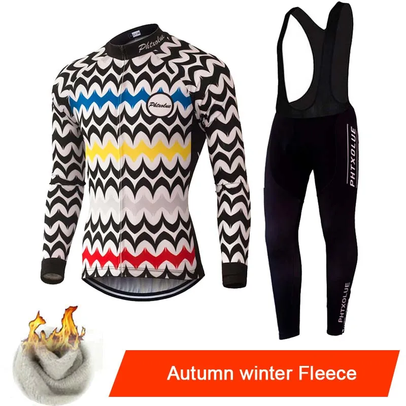Phtxolue, осенне-зимняя теплая флисовая велосипедная одежда, длинные комплекты, одежда для велосипеда, весна-лето, велосипедные майки, комплекты QY071 - Цвет: Autumn Winter Fleece