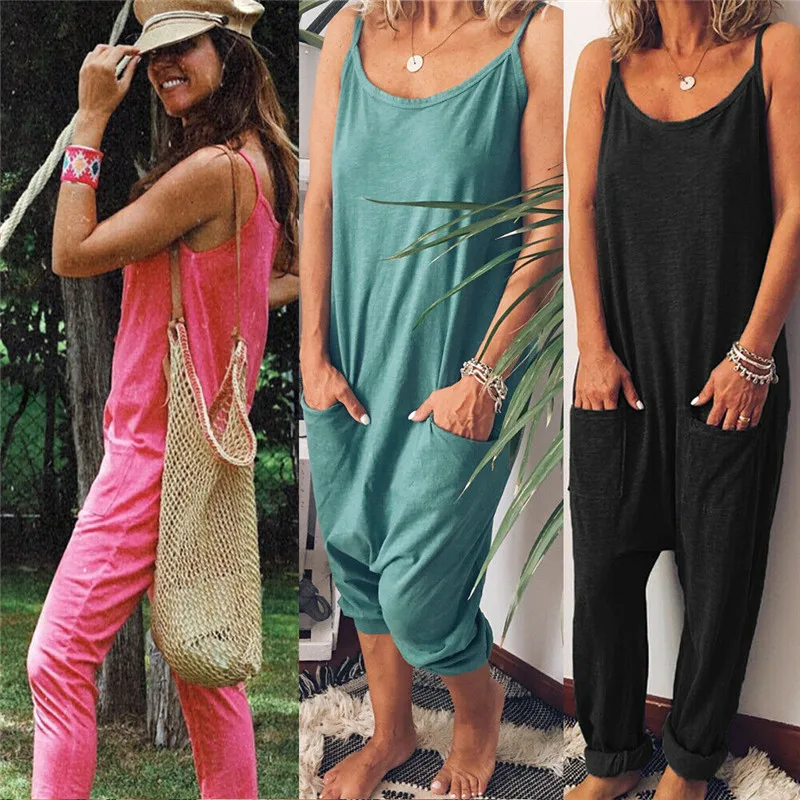 Women Baggy Casual Sleeveless Jumpsuit Casual Pocket Jumpsuitsin